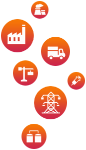 Icons mit Symbolen verschiedener Wirtschaftbranchen